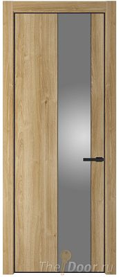 Дверь Profil Doors 19NE цвет Дуб Карамель кромка Черный матовый RAL9005 стекло Lacobel Серебро Матлак