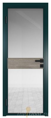 Дверь Profil Doors 6AG стекло Прозрачное цвет профиля Зеленый матовый RAL6004 вставка Каштан Темный