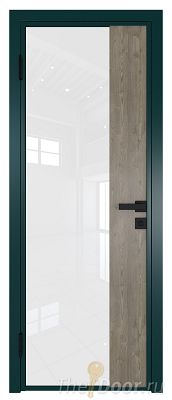 Дверь Profil Doors 7AG стекло Белый Триплекс цвет профиля Зеленый матовый RAL6004 вставка Каштан Темный