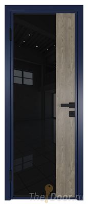 Дверь Profil Doors 7AG стекло Черный Триплекс цвет профиля Cиний матовый RAL5003 вставка Каштан Темный