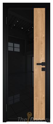 Дверь Profil Doors 7AG Цвет профиля Черный матовый RAL9005 стекло Черный триплекс вставка Каштан натуральный