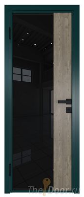 Дверь Profil Doors 7AG стекло Черный Триплекс цвет профиля Зеленый матовый RAL6004 вставка Каштан Темный