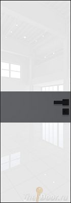 Дверь Profil Doors 5AGK кромка BLACK EDITION с 4-х сторон стекло Lacobel Белый лак вставка Серый матовый