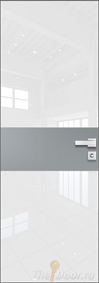 Дверь Profil Doors 5AGK кромка Матовый Алюминий с 4-х сторон стекло Lacobel Белый лак вставка Кварц матовый