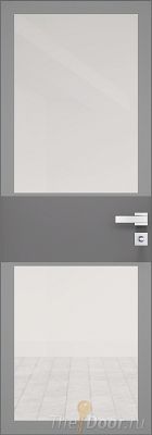 Дверь Profil Doors 5AGK кромка Матовый Алюминий с 4-х сторон стекло Прозрачное серый прокрас вставка Грей