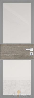 Дверь Profil Doors 5AGK кромка Матовый Алюминий с 4-х сторон стекло Прозрачное серый прокрас вставка Каштан Темный