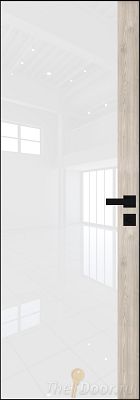 Дверь Profil Doors 6AGK кромка BLACK EDITION с 4-х сторон стекло Lacobel Белый лак вставка Каштан Светлый