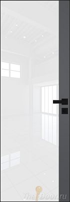 Дверь Profil Doors 6AGK кромка BLACK EDITION с 4-х сторон стекло Lacobel Белый лак вставка Серый матовый