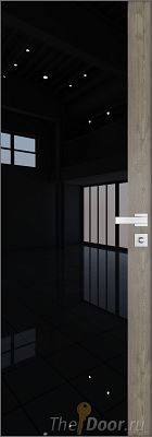 Дверь Profil Doors 6AGK кромка Матовый Алюминий с 4-х сторон стекло Lacobel Черный лак вставка Каштан Темный
