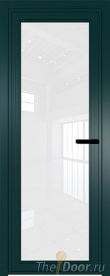 Дверь Profil Doors 1AGP Цвет профиля Зеленый матовый RAL6004 стекло Белый Триплекс