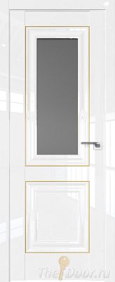 Дверь Profil Doors 28L цвет Белый люкс стекло Графит молдинг Золото Люкс