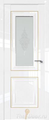Дверь Profil Doors 28L цвет Белый люкс стекло Кристалл Матовое молдинг Золото Люкс