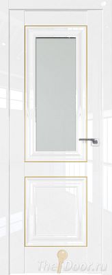 Дверь Profil Doors 28L цвет Белый люкс стекло Матовое молдинг Золото Люкс