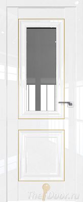 Дверь Profil Doors 28L цвет Белый люкс стекло Прозрачное молдинг Золото Люкс