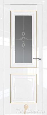 Дверь Profil Doors 28L цвет Белый люкс стекло Узор Графит молдинг Золото Люкс