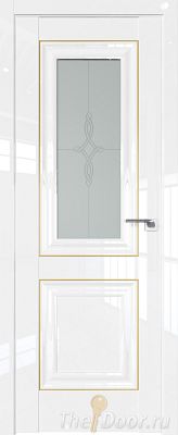 Дверь Profil Doors 28L цвет Белый люкс стекло Узор Матовое молдинг Золото Люкс