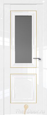 Дверь Profil Doors 28L Белый люкс стекло Графит молдинг золото