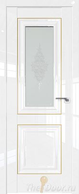 Дверь Profil Doors 28L Белый люкс стекло Кристалл матовое молдинг золото