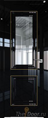 Дверь Profil Doors 28L цвет Черный люкс стекло Прозрачное молдинг Золото Люкс
