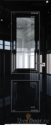 Дверь Profil Doors 28L цвет Черный люкс стекло Прозрачное молдинг Серебро