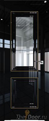 Дверь Profil Doors 28L цвет Черный люкс стекло Прозрачное молдинг Золото