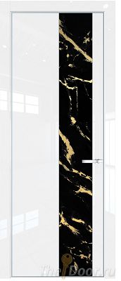 Дверь Profil Doors 19LA цвет Белый люкс стекло Нефи черный узор золото цвет профиля Серебро