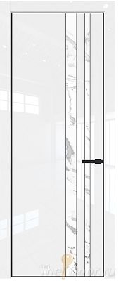 Дверь Profil Doors 20LA цвет Белый люкс стекло Нефи белый узор серебро цвет профиля Черный матовый RAL9005