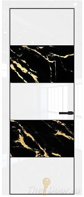 Дверь Profil Doors 22LA цвет Белый люкс стекло Нефи черный узор золото цвет профиля Черный матовый RAL9005