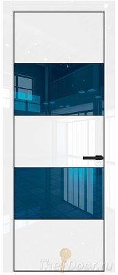 Дверь Profil Doors 22LA цвет Белый люкс стекло Зеркало Blue цвет профиля Черный матовый RAL9005