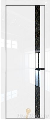 Дверь Profil Doors 18LE цвет Белый люкс кромка Черный матовый RAL9005 стекло Лоран узор золото