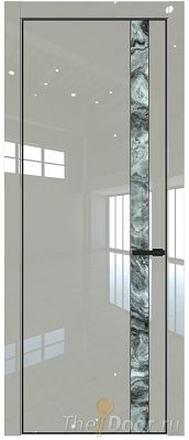 Дверь Profil Doors 18LE цвет Галька люкс кромка Черный матовый RAL9005 стекло Атриум серебро