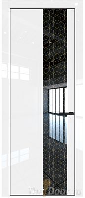 Дверь Profil Doors 19LE цвет Белый люкс кромка Черный матовый RAL9005 стекло Лоран узор золото