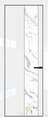Дверь Profil Doors 19LE цвет Белый люкс кромка Черный матовый RAL9005 стекло Нефи белый узор серебро