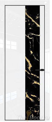 Дверь Profil Doors 19LE цвет Белый люкс кромка Черный матовый RAL9005 стекло Нефи черный узор золото
