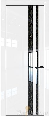 Дверь Profil Doors 20LE цвет Белый люкс кромка Черный матовый RAL9005 стекло Лоран узор золото
