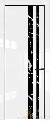 Дверь Profil Doors 20LE цвет Белый люкс кромка Черный матовый RAL9005 стекло Нефи черный узор серебро