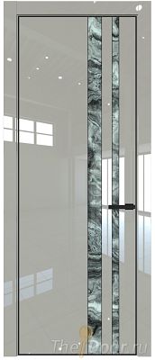 Дверь Profil Doors 20LE цвет Галька люкс кромка Черный матовый RAL9005 стекло Атриум серебро