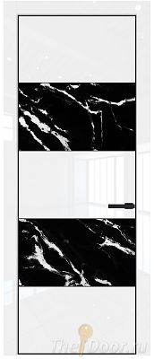 Дверь Profil Doors 22LE цвет Белый люкс кромка Черный матовый RAL9005 стекло Нефи черный узор серебро