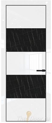 Дверь Profil Doors 22LE цвет Белый люкс кромка Черный матовый RAL9005 стекло Неро мрамор