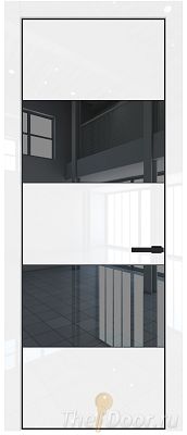 Дверь Profil Doors 22LE цвет Белый люкс кромка Черный матовый RAL9005 стекло Зеркало Grey