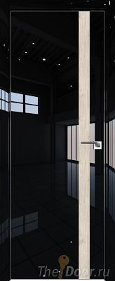 Дверь Profil Doors 6LK цвет Черный люкс кромка Матовый Алюминий с 4-х сторон вставка Каштан Светлый