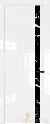Дверь Profil Doors 18LW цвет Белый люкс стекло Нефи черный узор серебро молдинг Черный матовый