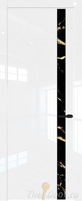 Дверь Profil Doors 18LW цвет Белый люкс стекло Нефи черный узор золото молдинг Черный матовый