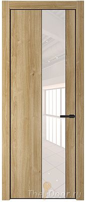 Дверь Profil Doors 19NA цвет Дуб Карамель стекло Lacobel Перламутровый лак цвет профиля Черный матовый RAL9005