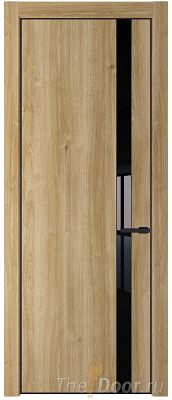 Дверь Profil Doors 18NE цвет Дуб Карамель кромка Черный матовый RAL9005 стекло Lacobel Черный лак