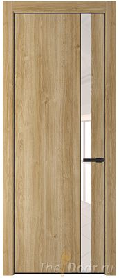 Дверь Profil Doors 18NE цвет Дуб Карамель кромка Черный матовый RAL9005 стекло Lacobel Перламутровый лак