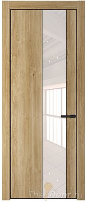Дверь Profil Doors 19NE цвет Дуб Карамель кромка Черный матовый RAL9005 стекло Lacobel Перламутровый лак