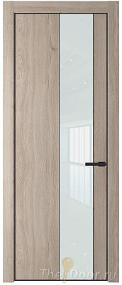 Дверь Profil Doors 19NE цвет Дуб Сонома кромка Черный матовый RAL9005 стекло Lacobel Белый лак