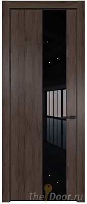 Дверь Profil Doors 19NE цвет Дуб Тобакко кромка Черный матовый RAL9005 стекло Lacobel Черный лак