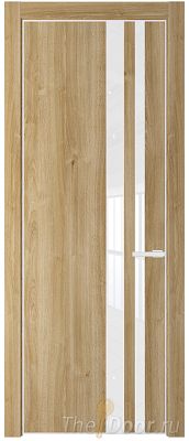 Дверь Profil Doors 20NE цвет Дуб Карамель кромка Белый матовый RAL9003 стекло Lacobel лак Классик